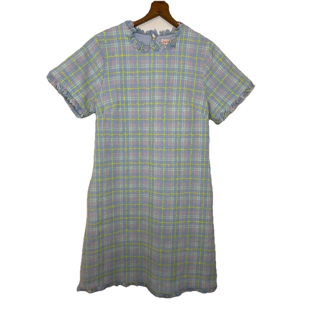Ivy City Co Womens XS Reese shift dress periwinkle blue tweed frayed hem